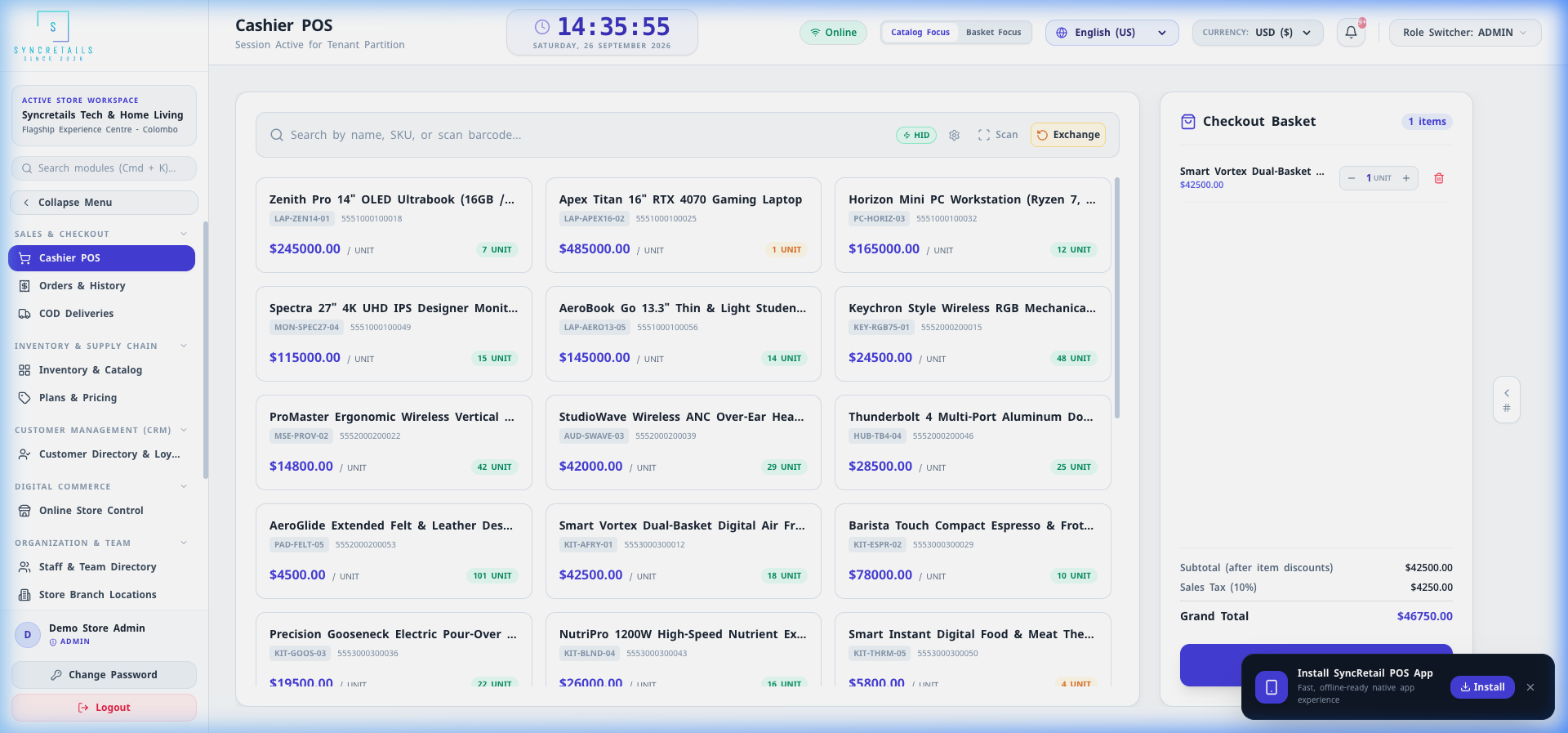 Syncretails POS Register Preview